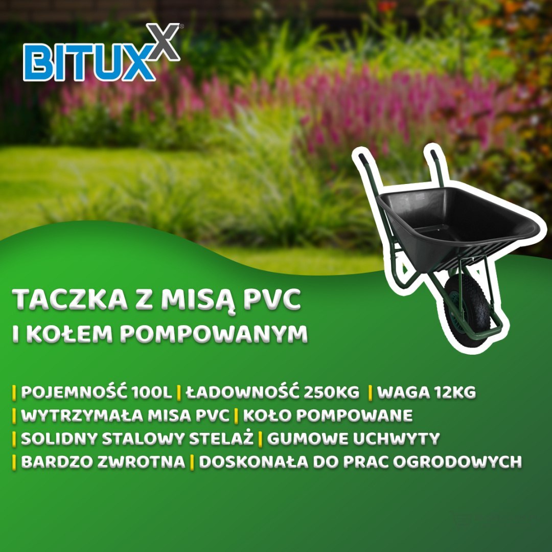 Kolečko zahradní Bituxx s černou PVC korbou a nafukovacím kolem M18345